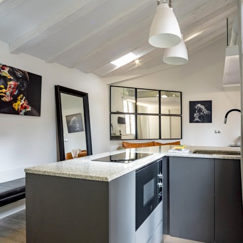 Cook a light bite in the minimal kitchen