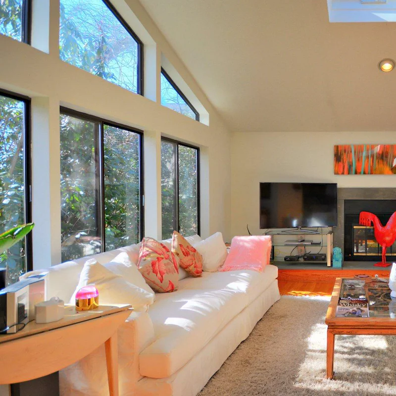 Chill out in the light-drenched living area after a day of discovering the Hamptons