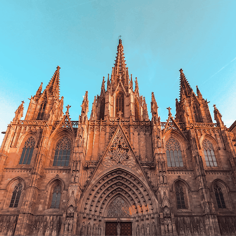 Stroll eleven minutes to Barcelona Cathedral, in the heart of the Gothic Quarter