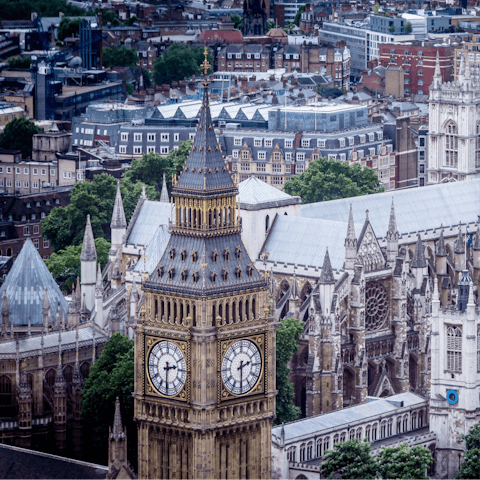 Take a ten-minute stroll to the Houses of Parliament, the seat of UK power