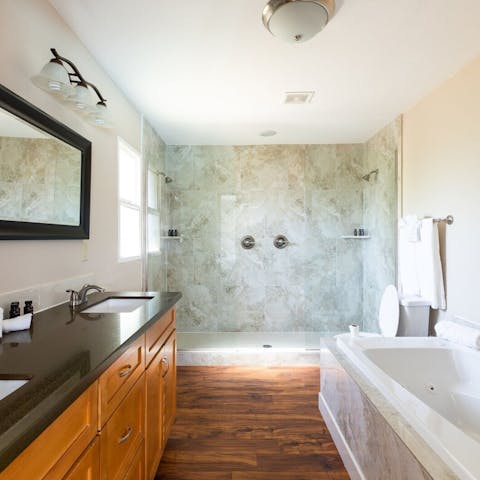 Freshen up in the enormous marble shower