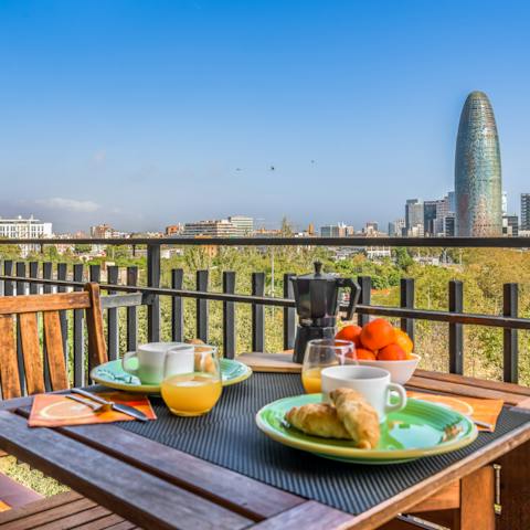 Enjoy alfresco breakfasts while feasting on views of the Torre Glòries