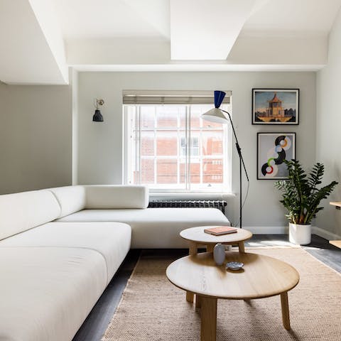 Sprawl out on the L-shaped sofa and give your tired feet a rest