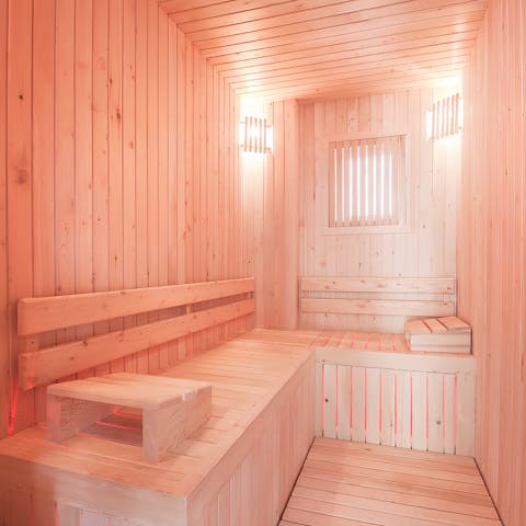 Let your stress slip away in the private sauna