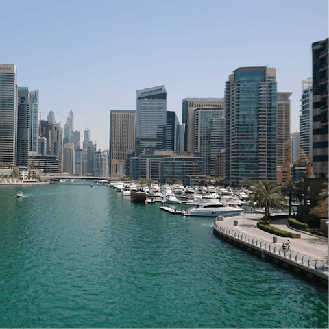 Blaze a trail to Dubai Marina for a buzzy evening out, just a five-minute drive away