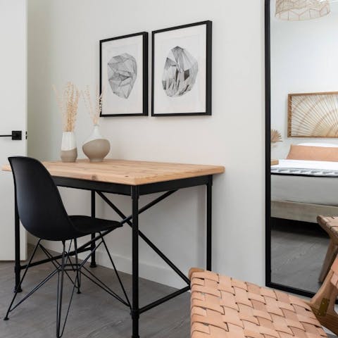 Catch up on some work at the stylish master bedroom desk
