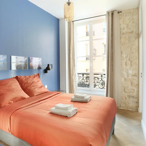 Fling open the French doors to the Juliet balcony and enjoy breakfast in bed