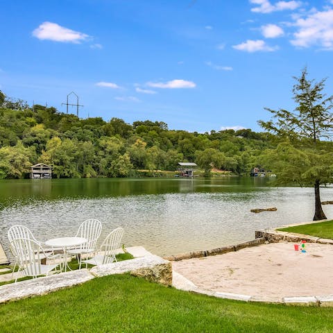 Have a breakfast of pancakes right by the lake