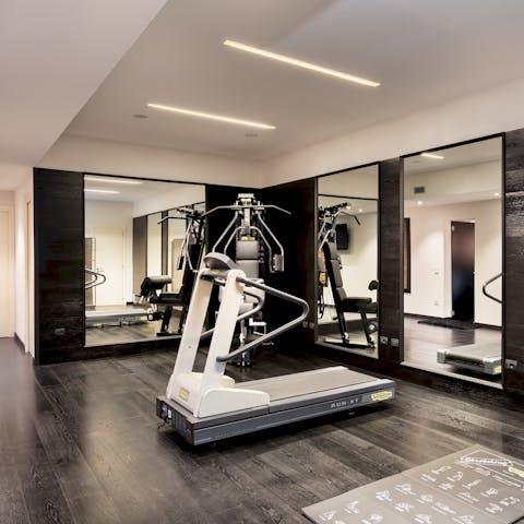 Hit the private gym for a spot of yoga or an intense training session