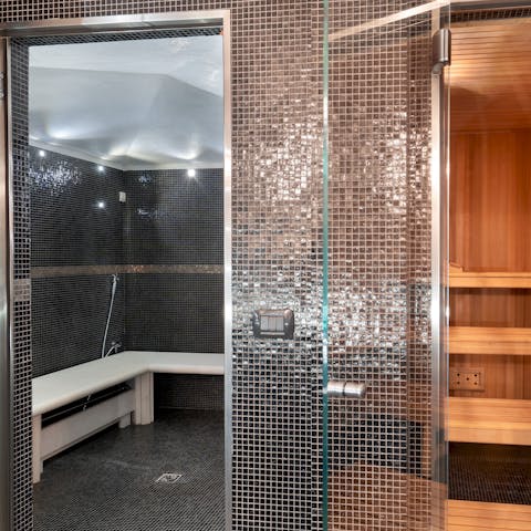 Choose between the Turkish bath or Swedish-style sauna to complete your spa experience