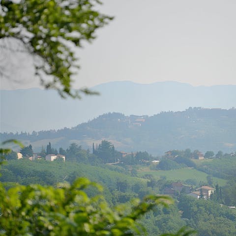 Stay in the rural hamlet of Ripoli overlooking views of the Tuscan countryside