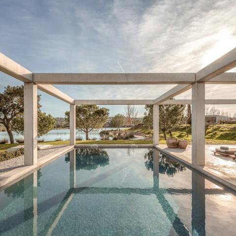 Take a refreshing dip in the eye-catching private pool