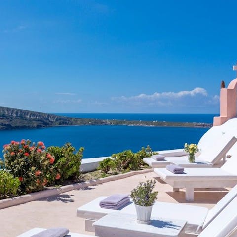 Gaze out to incredible vistas of the Aegean Sea from your terrace