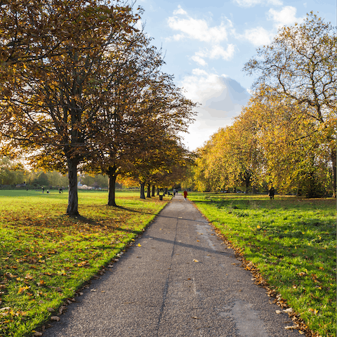 Enjoy a quiet stroll through picturesque Hyde Park, a little over half a mile away