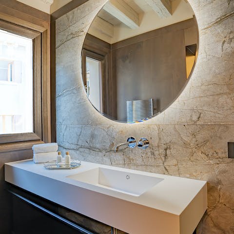 Pamper yourself in the luxurious bathroom ahead of a celebratory dinner at one of the local restaurants