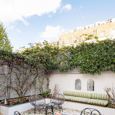 Hang out on the Mediterranean-style patio terrace when the weather is kind