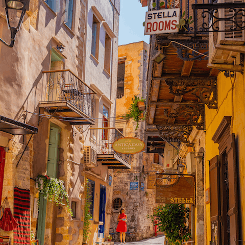 Explore the colourful streets of Chania, just a thirty-minute drive from home