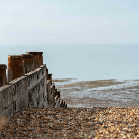 Walk down to Hythe's long and pebbly beach in just fifteen minutes