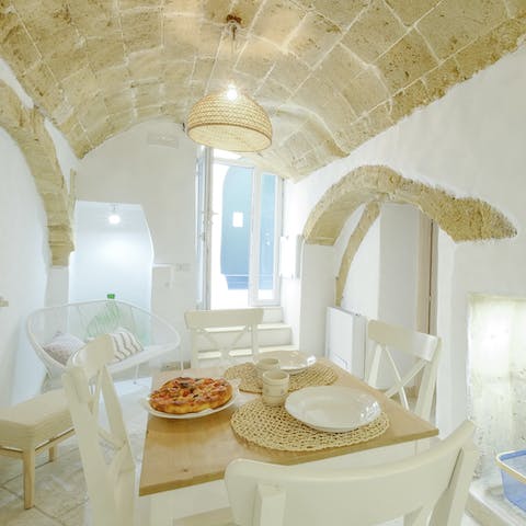 Dine beneath the barrel-vaulted ceiling of your historic nook