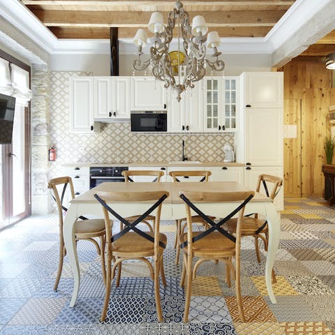 Enjoy Basque tapas around the table in the open plan kitchen area