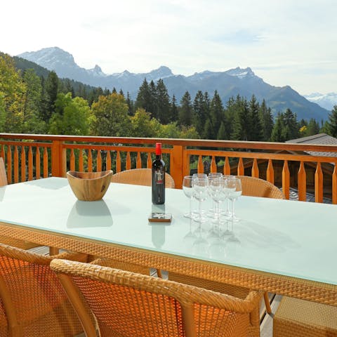 Enjoy your meals in the fresh air on the terrace, drinking in the stunning mountain scenery 