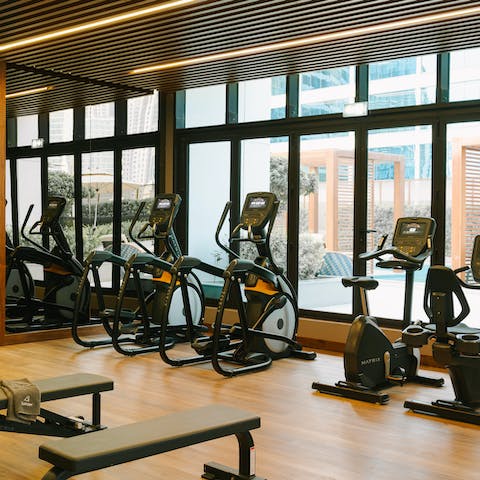 Start the day with an invigorating workout in the shared gym