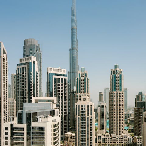 Live among the towering skyscrapers of Dubai, with views of the iconic Burj Khalifa