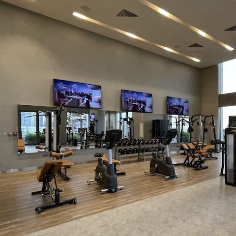Get your fitness fix with a spin session in the shared gym 