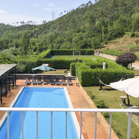Take advantage of this home's incredible outdoors, with a swimmig pool, tennis court and a football pitch 