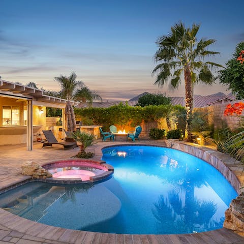 Take an evening dip in the illuminated pool