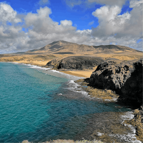 Explore Lanzarote’s southern coast, with Playa Blanca fifteen minutes on foot