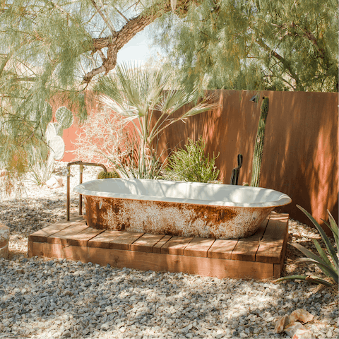 Unwind in the outdoor bathtub