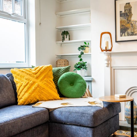 Snuggle up on the sumptuous sofa and rest weary legs following a walk in the park