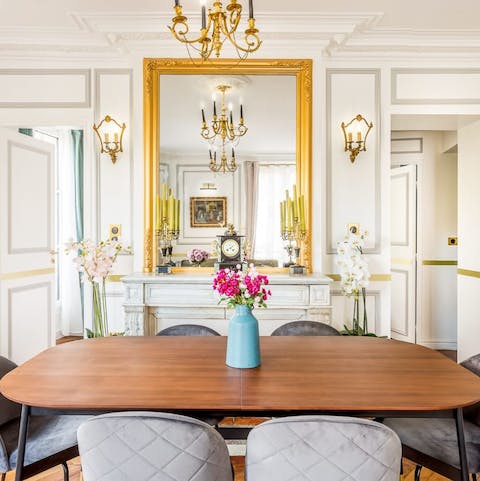 Serve a decadent meal in the elegant dining room