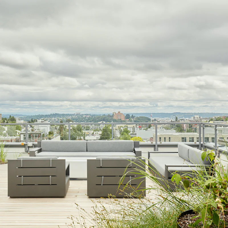 Start your mornings watching the sunrise from the communal roof terrace