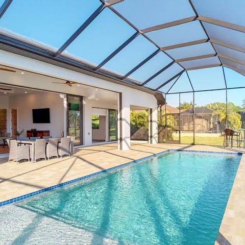Cool off in the screened pool, whatever the weather