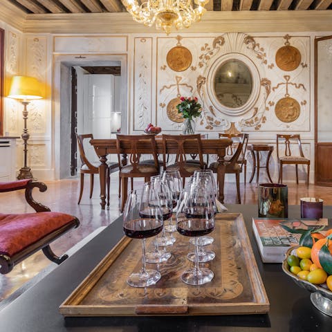 Toast to good health with a glass of red in the captivating living area
