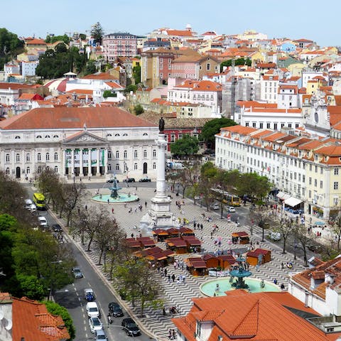 Walk five minutes to the atmospheric Rossio Square
