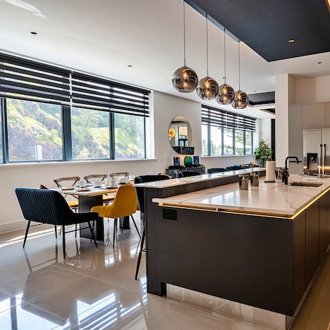 Prepare fantastic feasts to enjoy in the stylish open-plan entertaining area