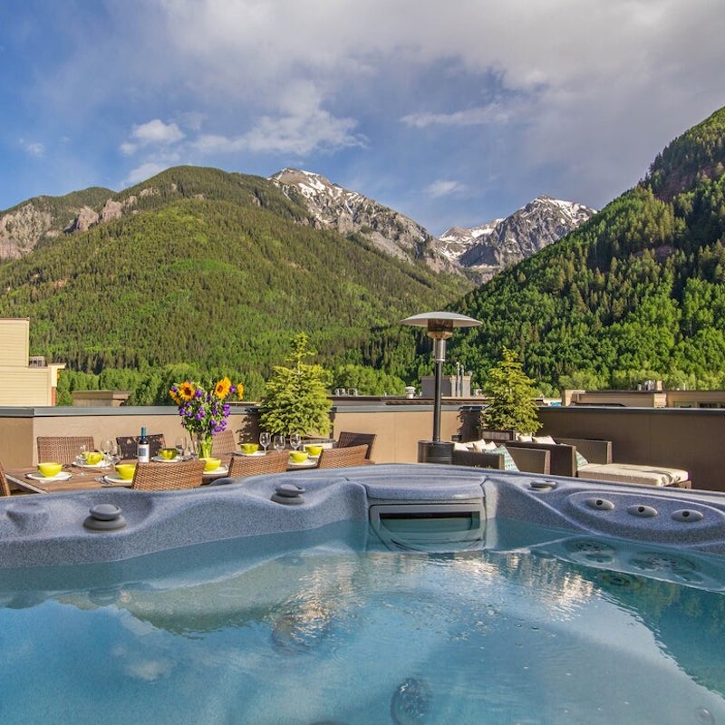 Enjoy the rooftop views while you relax in the hot tub