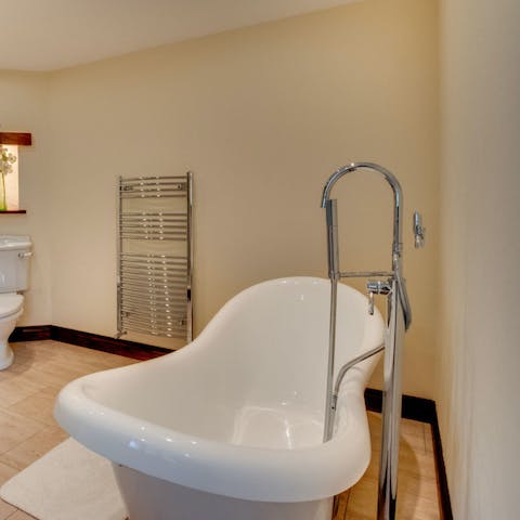 Treat yourself to a long, hot soak in the freestanding tub