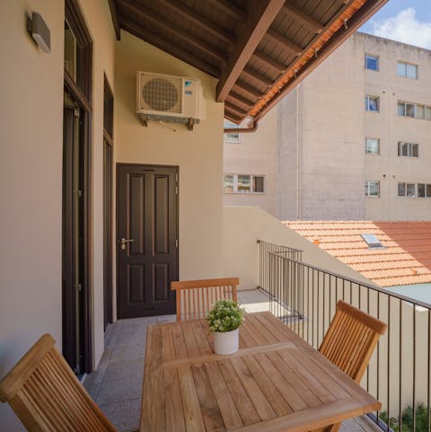 Enjoy alfresco feasts in the sun on the private balcony