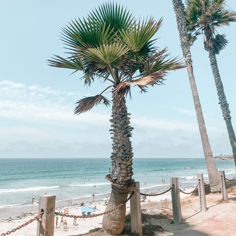 Spend leisurely days at Mission Beach, a three-minute walk away