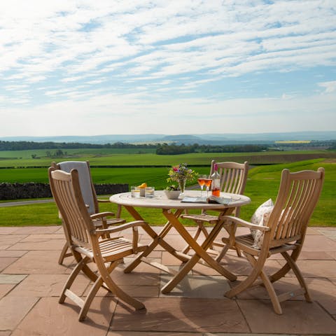 Admire the views of the tower while relaxing on the patio