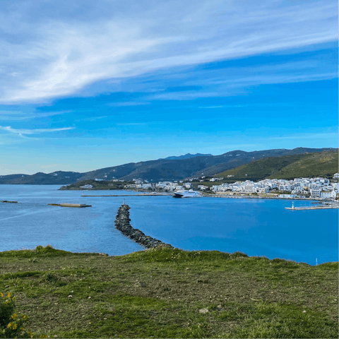 Walk over to the island's west coastline in just over an hour and dive into the Aegean Sea as a reward