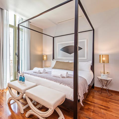 Unwind in the four poster bed