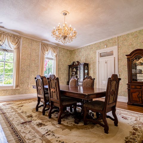 Make breakfast feel like a stately affair by eating in this elegant dining room