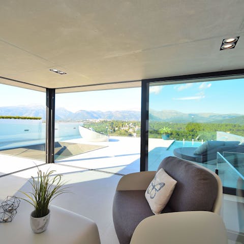 Take in the vistas of the mountains from the second lounge area
