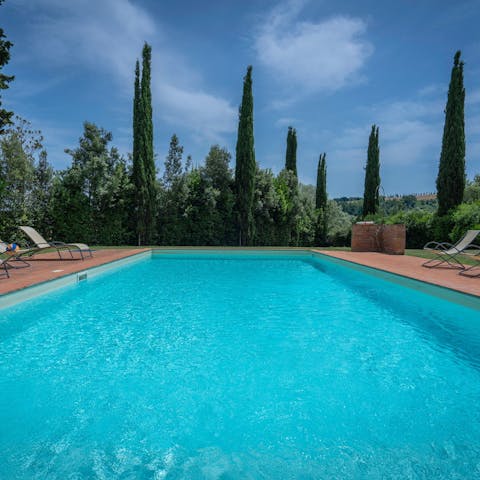 Enjoy a refreshing dip in the tree-lined private pool