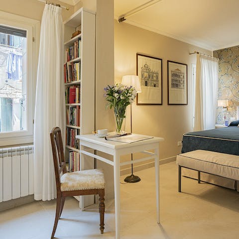 Get some work done or read a book in the traditional bedroom
